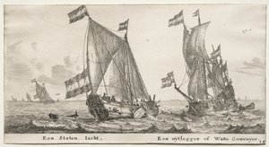 Różne statki i widoki Amsterdamu (Verscheÿde Schepen en Gesichten van Amstelredam), Część II: Holenderski Jacht Admiralicji. Statek strażniczy