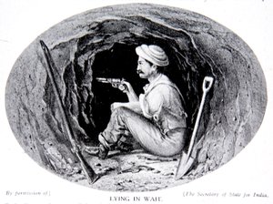 Leżąc w oczekiwaniu, ilustracja z "Historii narodu". autorstwa Clifford Henry Mecham