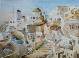Santorini Oia – Późne popołudnie, 2022 (akwarela)