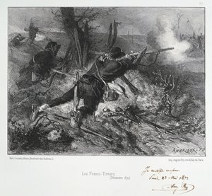 Wojna francusko-pruska 1870-1871: francuscy strzelcy. Z serii litografii Clementa Augusta Andrieux na temat Gardes Nationales.
