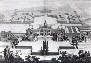 Zamek Howard, z „Vitruvius Britannicus” Colena Campbella, ryty Hendrik Hulsbergh, c.1718-20