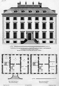 Elewacja Chevening House w Kent, rytowana przez H. Hillsburgha, ilustracja z 