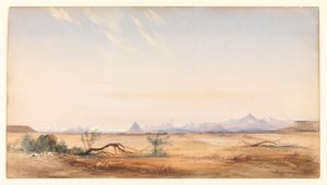 Kordyliera Andów widziana z Równiny Tajemnic, niedaleko Santa Cruz, ok. 1878 r. (akwarela) autorstwa Conrad Martens