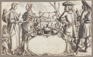 Alegoria ubóstwa i bogactwa (pióro i brązowy tusz z szarym praniem na papierze) autorstwa Conrad Meyer