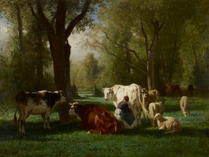 Krajobraz z bydłem i owcami autorstwa Constant Emile Troyon