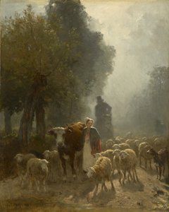 Idąc na targ w mglisty poranek, 1851 autorstwa Constant Emile Troyon