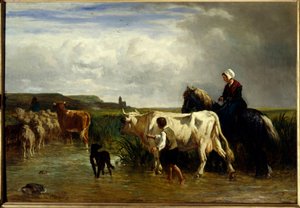 Le passage du gue Obraz Constanta Troyona (1810-1865) XIX w. Niedz. 1,15x1,65m Paryż, Luwr.