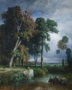 Rybacy, ok. 1850 (olej na płótnie) autorstwa Constant Emile Troyon
