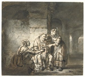 Lot i jego córki (Księga Rodzaju 19:33) (czarna i czerwona kreda, długopis i brązowy atrament) autorstwa Constantin Daniel van Renesse