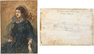 Kobieta w Błękitnej Sukni (recto); Scena obozowiska wojennego (verso) autorstwa Constantin Guys