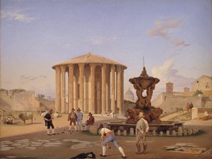 Piazza della Bocca della Verità z tzw. Świątynią Westy w Rzymie autorstwa Constantin Hansen