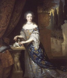 Portret damy z pieskiem siedzącym na cokole, ok. 1690 r.