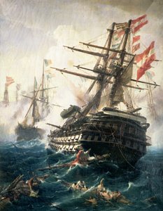 Bitwa pod Lissą, stoczona między Cesarstwem Austro-Węgierskim a Włochami, 1866 (olej na płótnie) autorstwa Constantin Volanakis