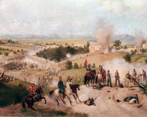 Wojna amerykańsko-meksykańska: widok bitwy pod Molino del Rey w dniu 08.09.1847 - (Wojna meksykańsko-amerykańska, widok bitwy pod Molino del Rey) Szczegółowy obraz autorstwa Constantino Escalante (1836-1868) autorstwa Constantino Escalante