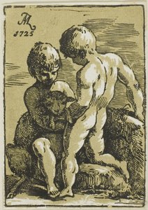 Dwoje dzieci głaszczących baranka autorstwa Conte Antonio Maria Zanetti the Elder