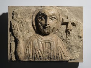 Popiersie świętego, Egipt, IV-V w. (wapień malowany) autorstwa Coptic Coptic