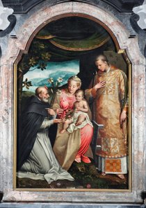 Dziewica z Dzieciątkiem między św. Wincentym Ferrierem (1350-1419) a św. autorstwa Coriolano Malagavazzo