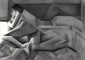 Geometryczna kobieta w zadumie autorstwa Corné Akkers
