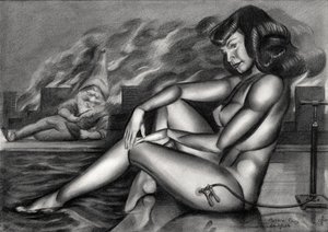 Zamyślony krasnoludek w stylu pin-up autorstwa Corné Akkers