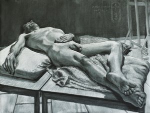 Leżący akt męski autorstwa Corné Akkers