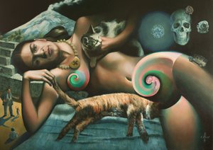 Leżąca kobieta – surrealistyczny sen autorstwa Corné Akkers