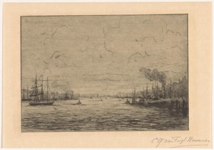 Widok na Maas w pobliżu Rotterdamu autorstwa Cornelia Christina Johanna van Trigt Hoevenaar (signed by artist)