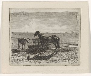 Pastwisko z koniem i dwiema krowami autorstwa Cornelis Albertus Johannes Schermer