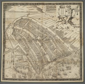 niemiecki: Die berühmte Handelsstadt Amsterdam
niderlandzki: De vermaerde koopstadt van Amstelredam autorstwa Cornelis Anthonisz.
