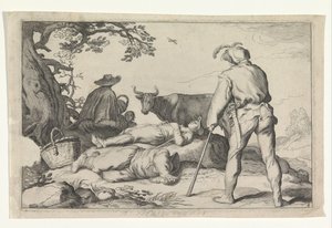 Veehoeders Cztery sceny duszpasterskie (tytuł serii) Przysmaki rekreacyjne (tytuł serii) autorstwa Cornelis Bloemaert (II) (possibly)