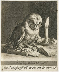 Sowa z okularami i książkami. około 1625