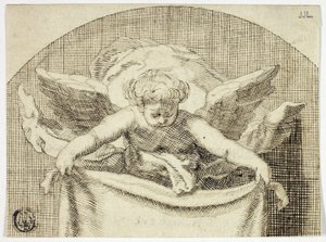 Putto Holding Sudarium autorstwa Cornelis Bloemaert