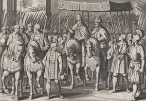 Ilustracja 3: Karol V koronowany cesarz wkraczający do Rzymu z papieżem, od triumfów Karola..., 1614. autorstwa Cornelis Boel