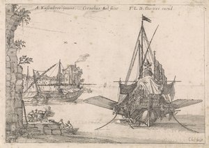 Galei jest zakotwiczony w zatoce Widoki na port (tytuł serii) autorstwa Cornelis Bol