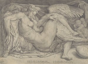 Leda i łabędź, 1544-66. autorstwa Cornelis Bos
