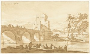 Ponte Molle w pobliżu Rzymu autorstwa Cornelis Brouwer