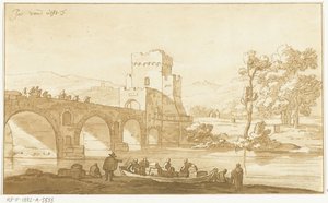 Ponte Molle w pobliżu Rzymu autorstwa Cornelis Brouwer