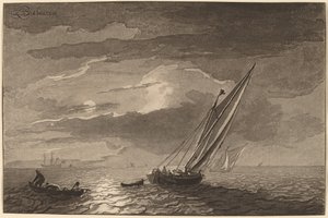Pejzaż morski z pełnią księżyca, 1779, opublikowany 1781. autorstwa Cornelis Brouwer