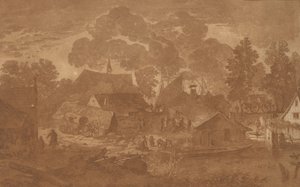 Wioska ze stawem, ok. godz. 1782. autorstwa Cornelis Brouwer