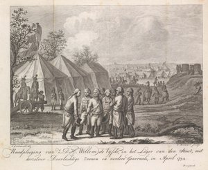 Wilhelm V z synami w obozie wojskowym, 1794 Konsultacje Z.D.H. Wilhelm Piąty, w Armii Stanu, ze swoimi pogodnymi synami i innymi generałami, kwiecień 1794 (tytuł na obiekcie)
