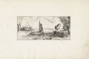 Łódź na rzece Krajobrazy (tytuł serii) autorstwa Cornelis Claesz van Wieringen (possibly)