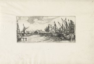 Widok na port z zamkiem Krajobrazy (tytuł serii) autorstwa Cornelis Claesz van Wieringen (possibly)
