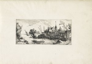 Krajobraz rzeki z łodzią wiosłową Krajobrazy (tytuł serii) autorstwa Cornelis Claesz van Wieringen (possibly)