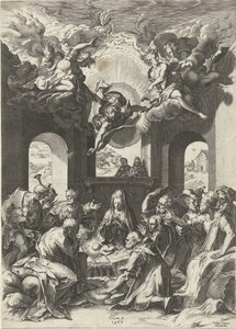 Adoracja pasterzy autorstwa Cornelis Cort