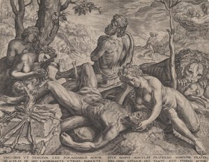 Adam i Ewa opłakujący śmierć Abla, 1564. autorstwa Cornelis Cort