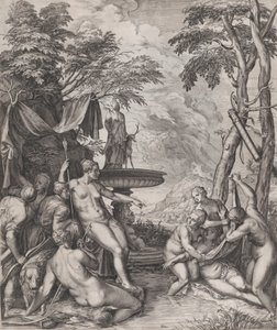 Diana odkrywa ciążę Callisto, 1566. autorstwa Cornelis Cort