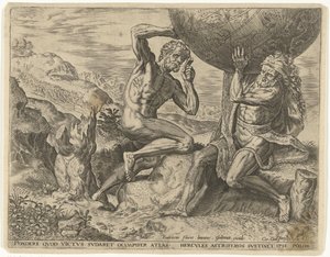 Hercules niesie kulę ziemską dla Atlas Prace Herkulesa (tytuł serii)