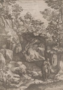 Maria Magdalena skruszona na pustyni, 1573. autorstwa Cornelis Cort