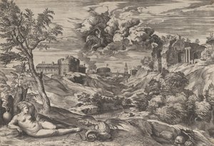 Ruggiero ratowanie Angeliki, 1565. autorstwa Cornelis Cort