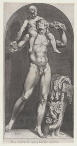 Lustro rzymskiej świetności: Bachus na ramionach satyra, XVI w., XVI w. autorstwa Cornelis Cort