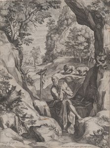 Św. Hieronim pokutnik na pustyni, 1573. autorstwa Cornelis Cort